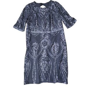 R&M Richards Dress Women's 18W Navy Blue Bling Sequins Short Sleeve Formal Stret